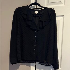 J. Crew Black Ruffled Bib Collar Blouse